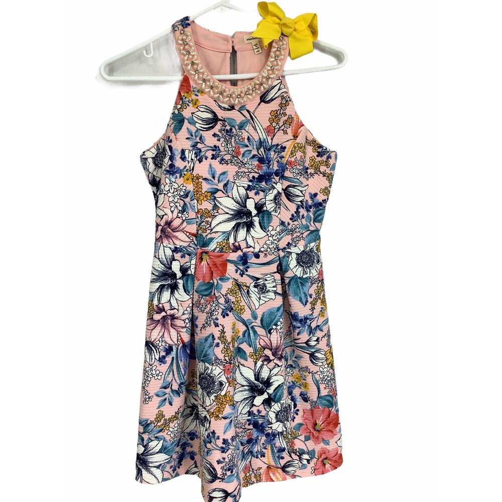 Monteau Girl Pink Floral Embellished Dress 12 L